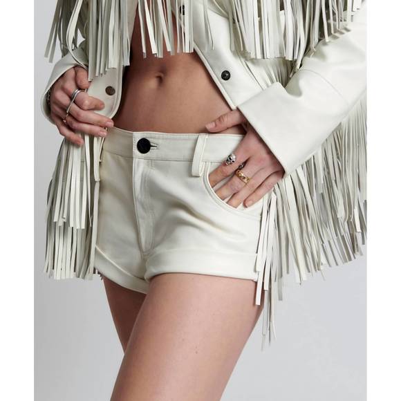 NEW ONE TEASPOON chaos walking fringed leather bandit shorts in white - Picture 6 of 6